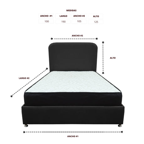 Combo Base Cama y Colchón Comfort Negro para Cama Sencilla 100 X 190 Cm con Patas - CAMAS | Bylmo