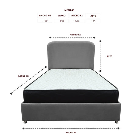 Combo Base Cama y Colchón Comfort Gris para Cama Semidoble 120 X 190 Cm con Patas - CAMAS | Bylmo
