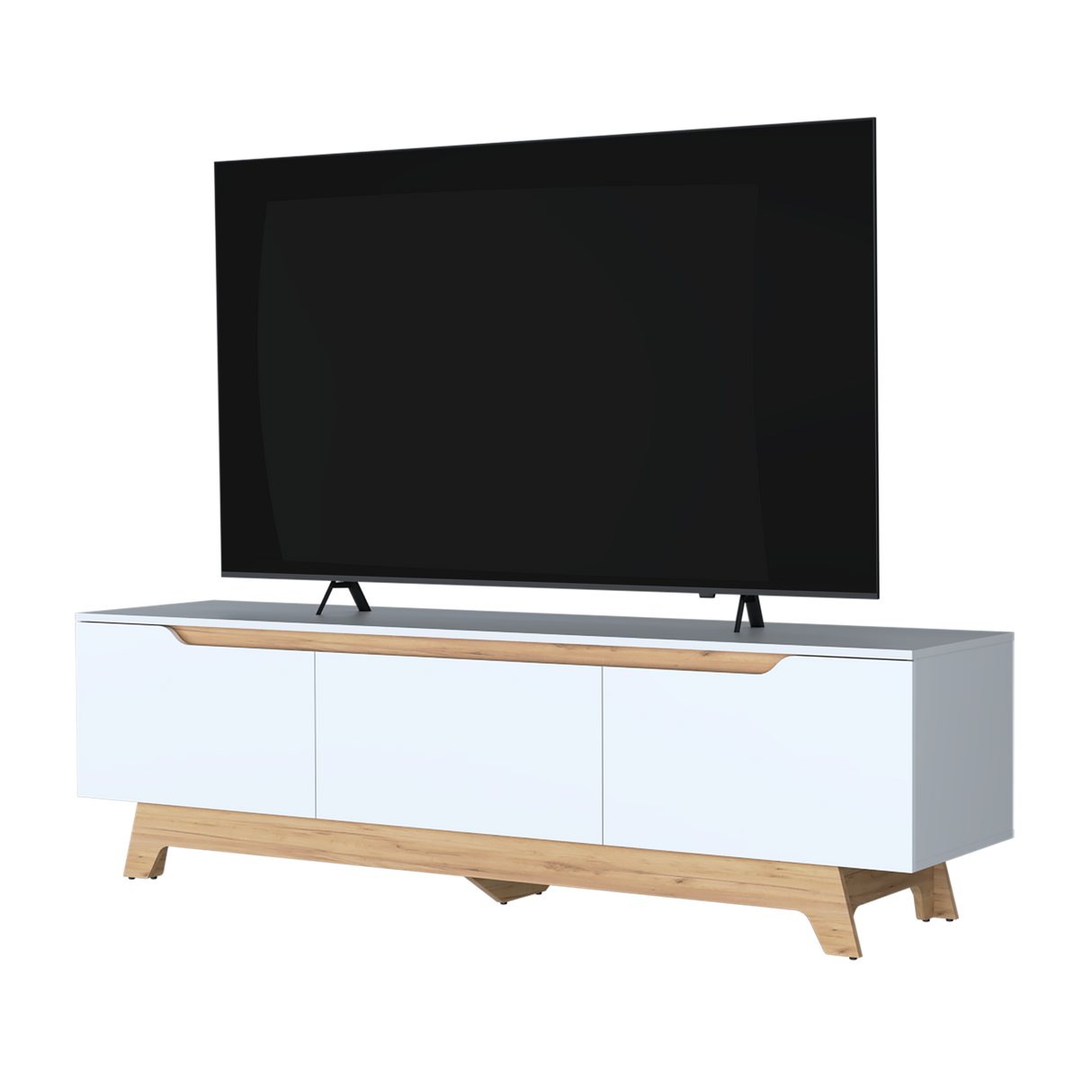 Centro de Entretenimiento Woodall Blanco Y Fresno Europeo 180.6x53cm Para TV hasta 80" Pulgadas con Un Cajón y Tres Compartimientos - MUEBLES DE TV | Bylmo