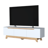 Centro de Entretenimiento Woodall Blanco Y Fresno Europeo 180.6x53cm Para TV hasta 80" Pulgadas con Un Cajón y Tres Compartimientos - MUEBLES DE TV | Bylmo