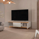 Centro de Entretenimiento Woodall Blanco Y Fresno Europeo 180.6x53cm Para TV hasta 80" Pulgadas con Un Cajón y Tres Compartimientos - MUEBLES DE TV | Bylmo