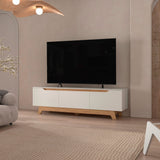Centro de Entretenimiento Woodall Blanco Y Fresno Europeo 180.6x53cm Para TV hasta 80" Pulgadas con Un Cajón y Tres Compartimientos - MUEBLES DE TV | Bylmo
