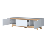 Centro de Entretenimiento Woodall Blanco Y Fresno Europeo 180.6x53cm Para TV hasta 80" Pulgadas con Un Cajón y Tres Compartimientos - MUEBLES DE TV | Bylmo