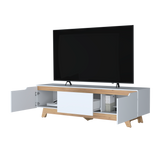 Centro de Entretenimiento Woodall Blanco Y Fresno Europeo 180.6x53cm Para TV hasta 80" Pulgadas con Un Cajón y Tres Compartimientos - MUEBLES DE TV | Bylmo