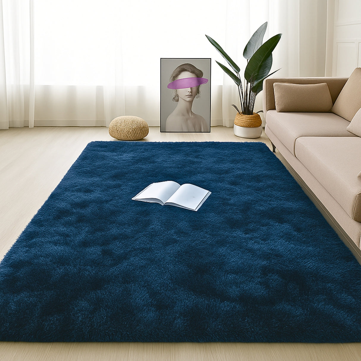 Alfombra de Peluche Rectangular Azul Oscuro 150x200cm Fondo Entero Suave Antideslizante para Sala De Estar - TAPETES Y ALFOMBRAS | Bylmo