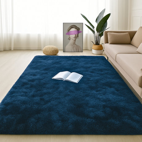 Alfombra de Peluche Rectangular Azul Oscuro 150x200cm Fondo Entero Suave Antideslizante para Sala De Estar - TAPETES Y ALFOMBRAS | Bylmo