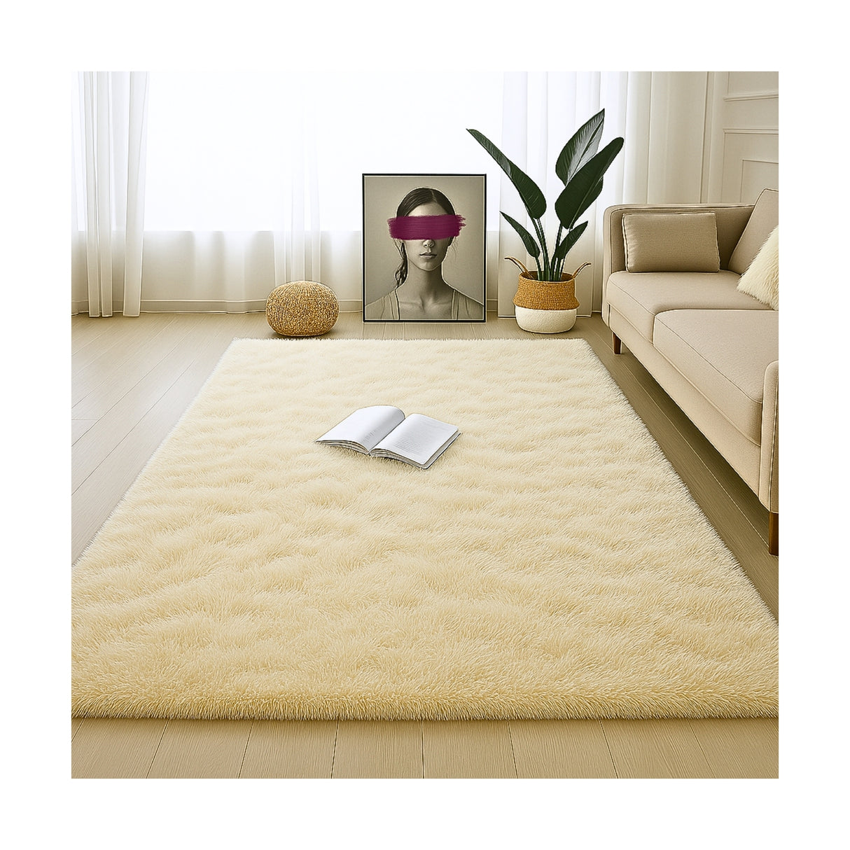 Alfombra de Peluche Rectangular Beige Claro 150x200cm Fondo Entero Suave Antideslizante para Sala De Estar - TAPETES Y ALFOMBRAS | Bylmo