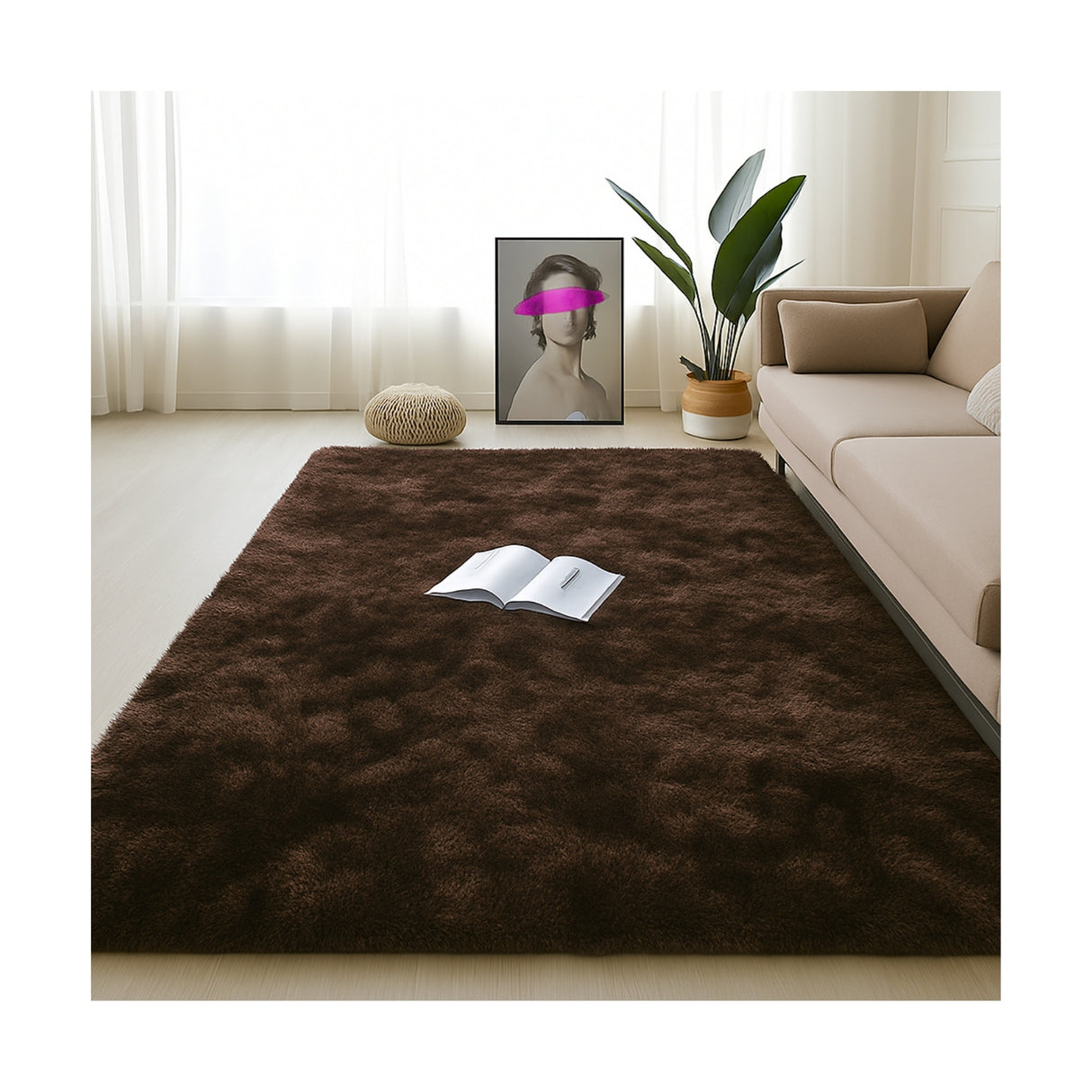 Alfombra de Peluche Rectangular Marron 150x200cm Fondo Entero Suave Antideslizante para Sala De Estar - TAPETES Y ALFOMBRAS | Bylmo