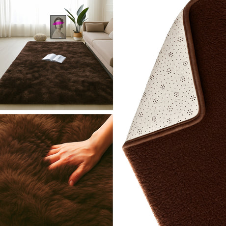 Alfombra de Peluche Rectangular Marron 150x200cm Fondo Entero Suave Antideslizante para Sala De Estar - TAPETES Y ALFOMBRAS | Bylmo