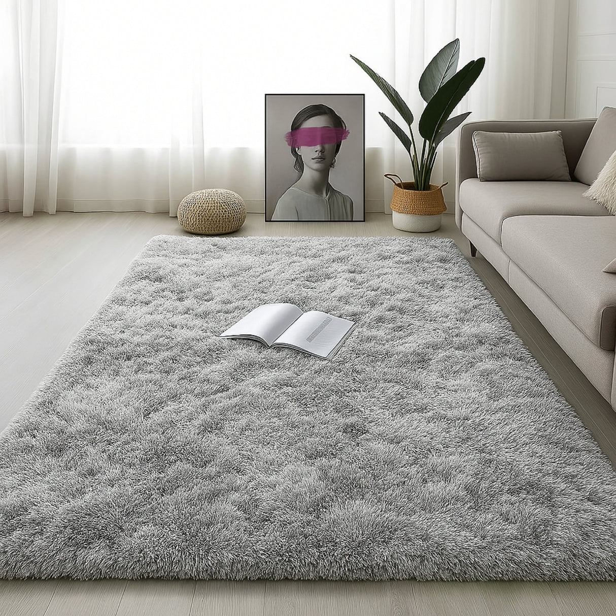 Alfombra de Peluche Rectangular Gris 150x200cm Fondo Entero Suave Antideslizante para Sala De Estar - TAPETES Y ALFOMBRAS | Bylmo