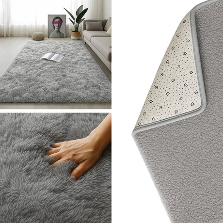Alfombra de Peluche Rectangular Gris 150x200cm Fondo Entero Suave Antideslizante para Sala De Estar - TAPETES Y ALFOMBRAS | Bylmo