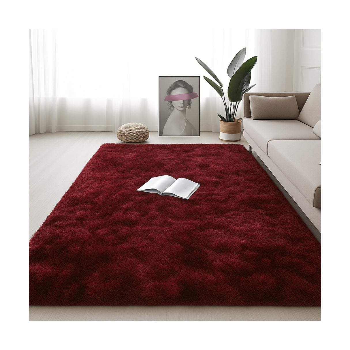 Alfombra de Peluche Rectangular Vinotinto 150x200cm Fondo Entero Suave Antideslizante para Sala De Estar - TAPETES Y ALFOMBRAS | Bylmo