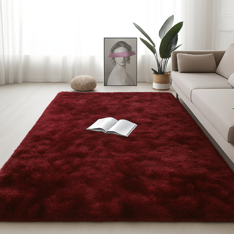 Alfombra de Peluche Rectangular Vinotinto 150x200cm Fondo Entero Suave Antideslizante para Sala De Estar - TAPETES Y ALFOMBRAS | Bylmo
