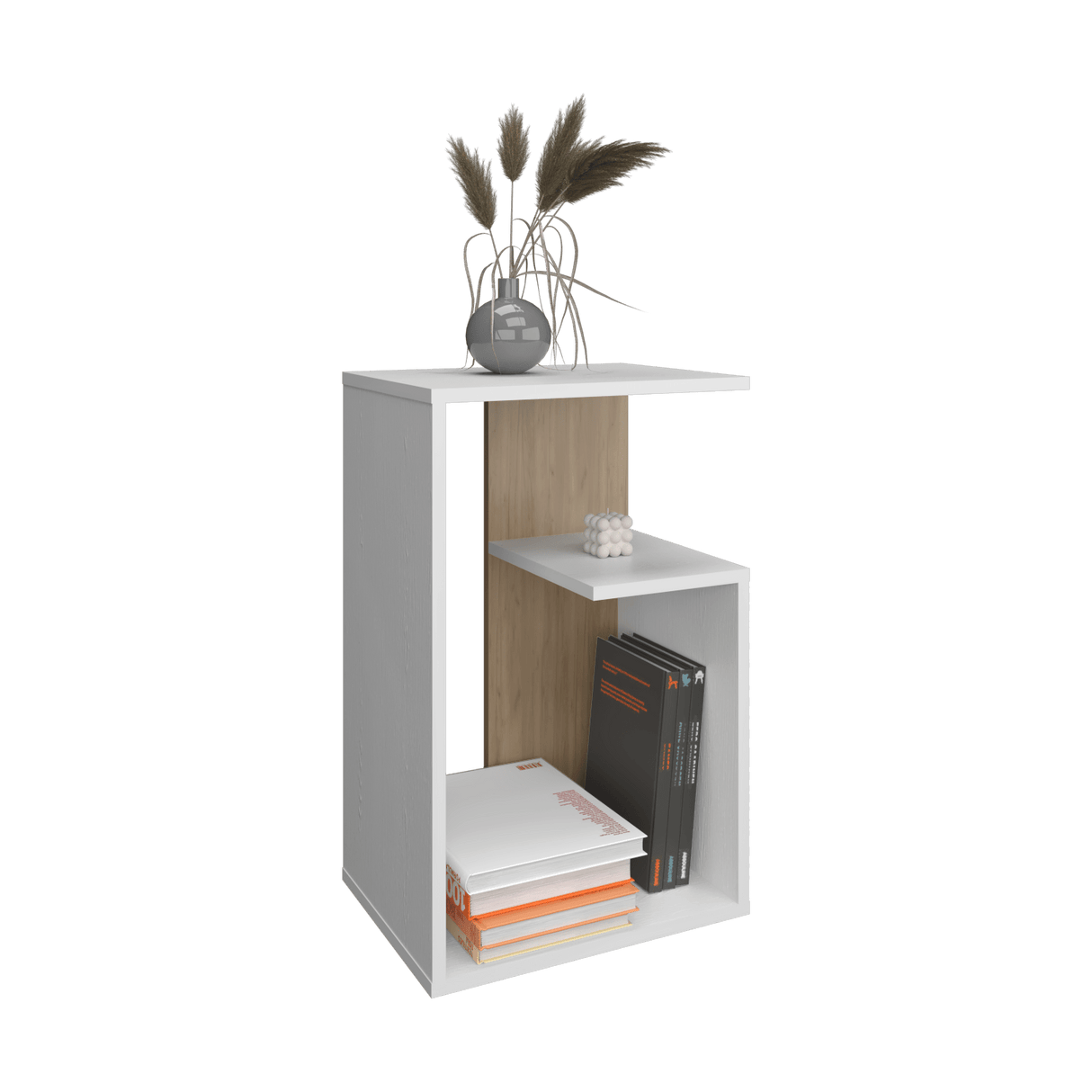 Mesa Auxiliar Everett Blanco Y Fresno 39.8x63.4cm Rectangular con Un Compartimiento - MESAS AUXILIARES | Bylmo