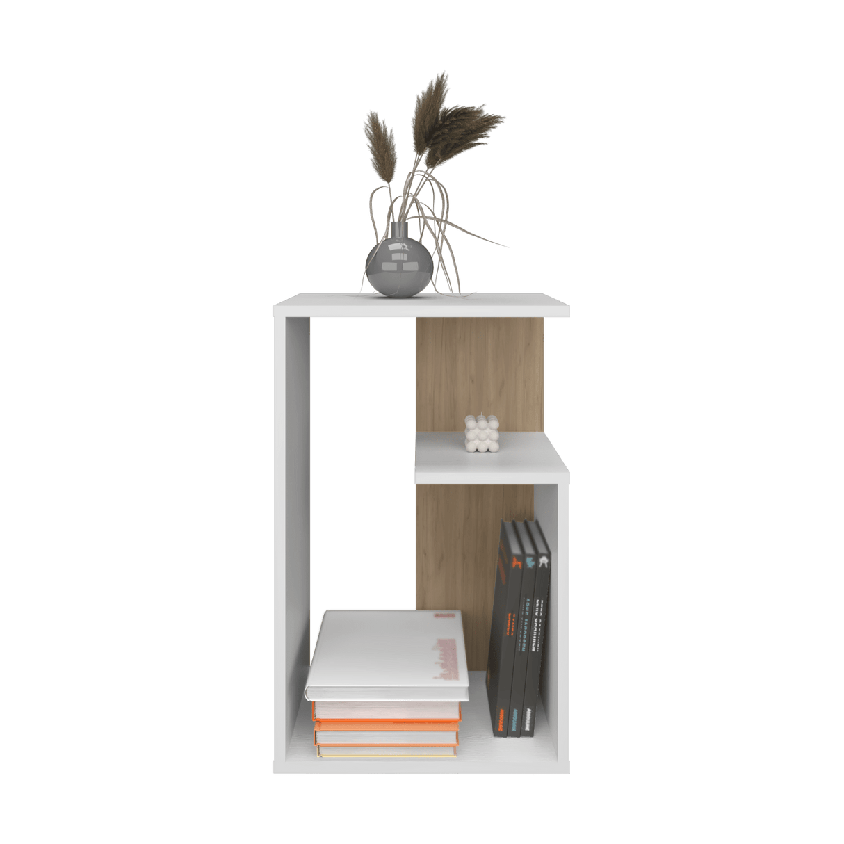 Mesa Auxiliar Everett Blanco Y Fresno 39.8x63.4cm Rectangular con Un Compartimiento - MESAS AUXILIARES | Bylmo