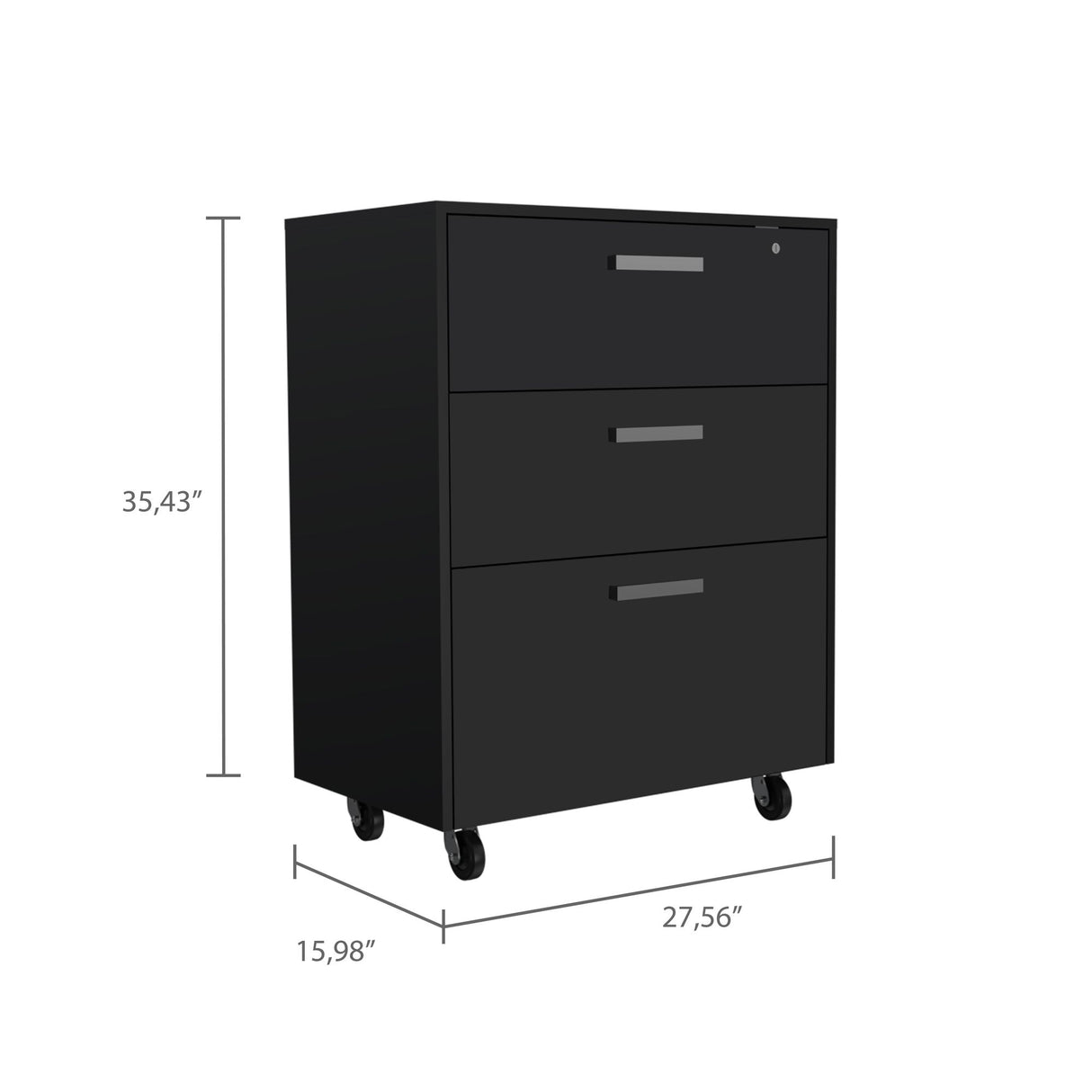 Archivador Wengue 52.8x20.9cm Oficio con Tres Cajones y con Ruedas - ARCHIVADORES | Bylmo