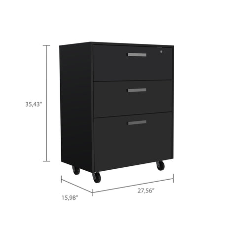Archivador Wengue 52.8x20.9cm Oficio con Tres Cajones y con Ruedas - ARCHIVADORES | Bylmo