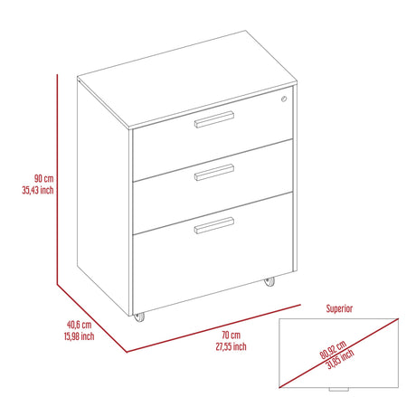 Archivador Wengue 52.8x20.9cm Oficio con Tres Cajones y con Ruedas - ARCHIVADORES | Bylmo