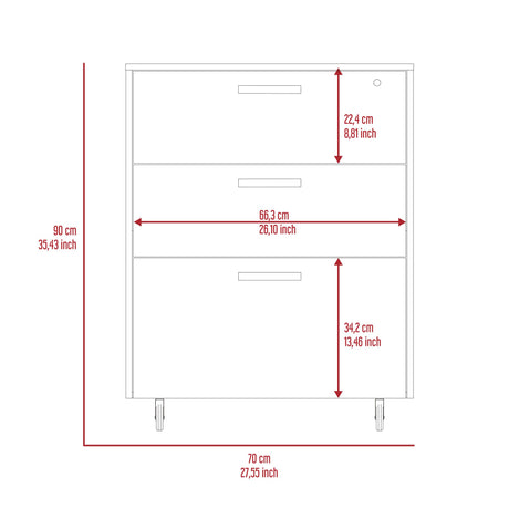 Archivador Wengue 52.8x20.9cm Oficio con Tres Cajones y con Ruedas - ARCHIVADORES | Bylmo
