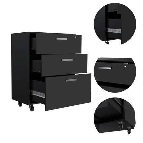 Archivador Wengue 52.8x20.9cm Oficio con Tres Cajones y con Ruedas - ARCHIVADORES | Bylmo