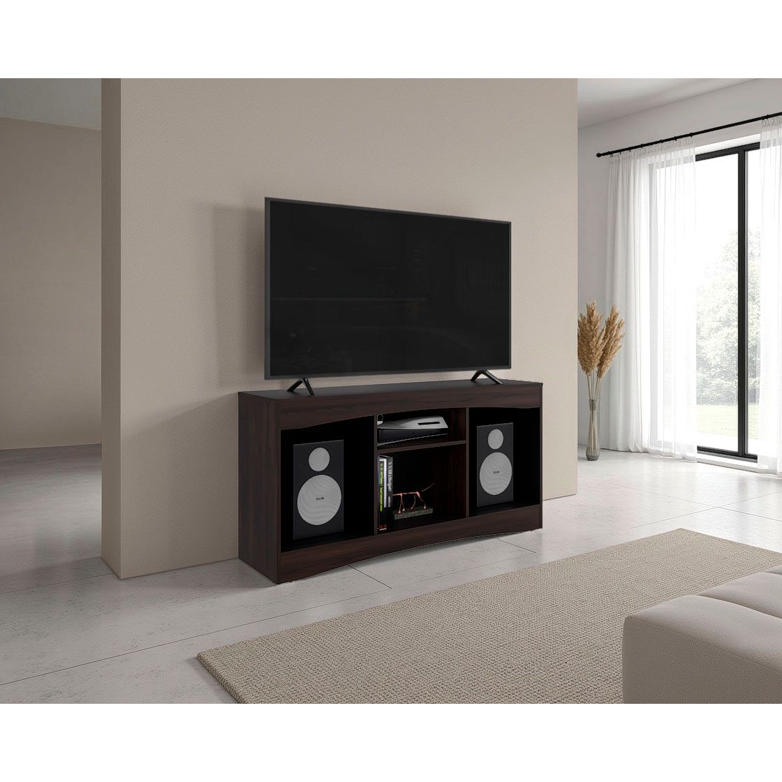 Mesa para TV Fiorenzi Nogal y Wengue 139.2x70cm Para TV Hasta 55" Pulgadas con Tres Compartimientos - MUEBLES DE TV | Bylmo