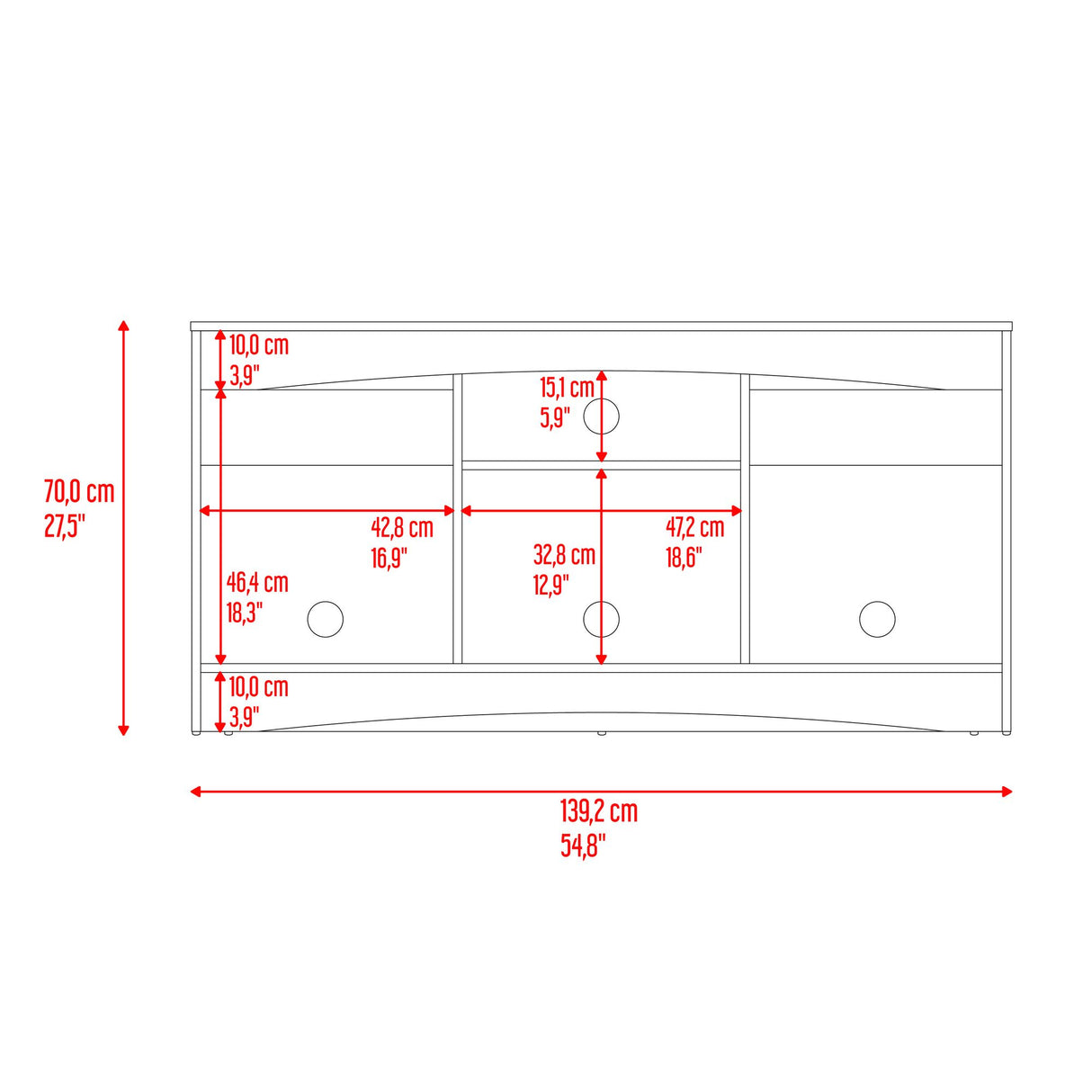Mesa para TV Fiorenzi Nogal y Wengue 139.2x70cm Para TV Hasta 55" Pulgadas con Tres Compartimientos - MUEBLES DE TV | Bylmo