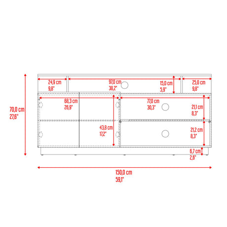 Mesa para TV Hope Fresno Europeo y Capri 150x70cm Para TV Hasta 65" Pulgadas con Cuatro Compartimientos - MUEBLES DE TV | Bylmo