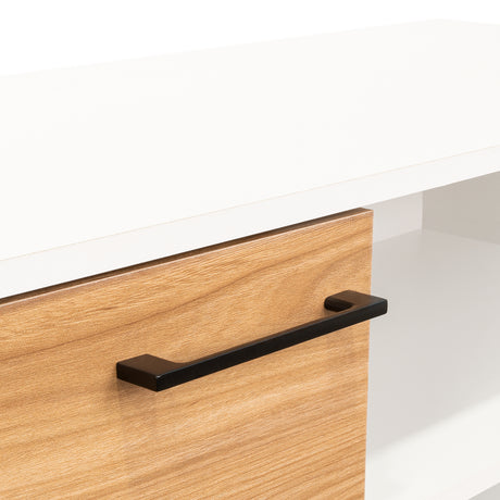 Rack de TV Bryce Blanco y Fresno Europeo 140x53cm Para TV Hasta 65" Pulgadas con Cuatro Compartimientos - MUEBLES DE TV | Bylmo