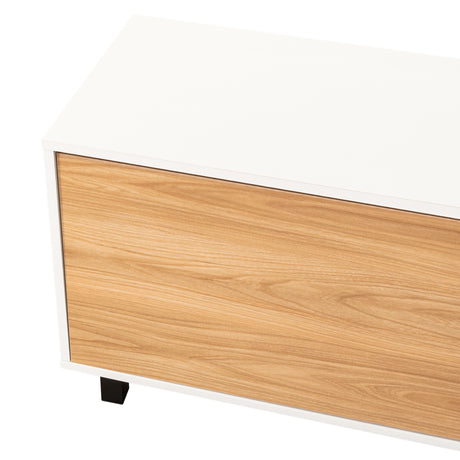 Rack de TV Bryce Blanco y Fresno Europeo 140x53cm Para TV Hasta 65" Pulgadas con Cuatro Compartimientos - MUEBLES DE TV | Bylmo