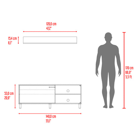 Rack de TV Bryce Blanco y Fresno Europeo 140x53cm Para TV Hasta 65" Pulgadas con Cuatro Compartimientos - MUEBLES DE TV | Bylmo
