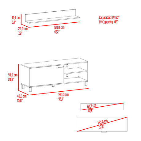 Rack de TV Bryce Blanco y Fresno Europeo 140x53cm Para TV Hasta 65" Pulgadas con Cuatro Compartimientos - MUEBLES DE TV | Bylmo