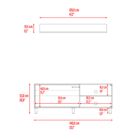 Rack de TV Bryce Blanco y Fresno Europeo 140x53cm Para TV Hasta 65" Pulgadas con Cuatro Compartimientos - MUEBLES DE TV | Bylmo