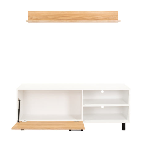 Rack de TV Bryce Blanco y Fresno Europeo 140x53cm Para TV Hasta 65" Pulgadas con Cuatro Compartimientos - MUEBLES DE TV | Bylmo