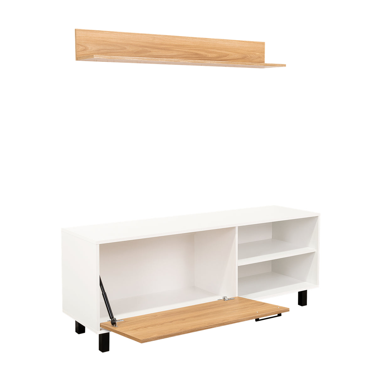Rack de TV Bryce Blanco y Fresno Europeo 140x53cm Para TV Hasta 65" Pulgadas con Cuatro Compartimientos - MUEBLES DE TV | Bylmo