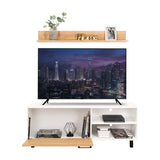 Rack de TV Bryce Blanco y Fresno Europeo 140x53cm Para TV Hasta 65" Pulgadas con Cuatro Compartimientos - MUEBLES DE TV | Bylmo