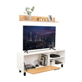 Rack de TV Bryce Blanco y Fresno Europeo 140x53cm Para TV Hasta 65" Pulgadas con Cuatro Compartimientos - MUEBLES DE TV | Bylmo