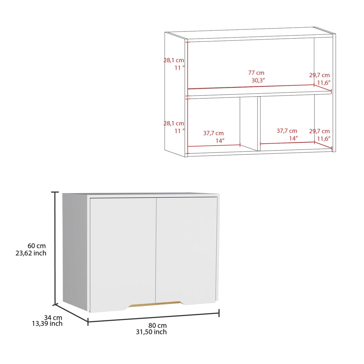 Mueble Superior de Cocina Soler Blanco y Macadamia 80x60cm Con Dos Puertas Push - To - Open y con Un Entrepaño - MUEBLES SUPERIORES DE COCINA | Bylmo