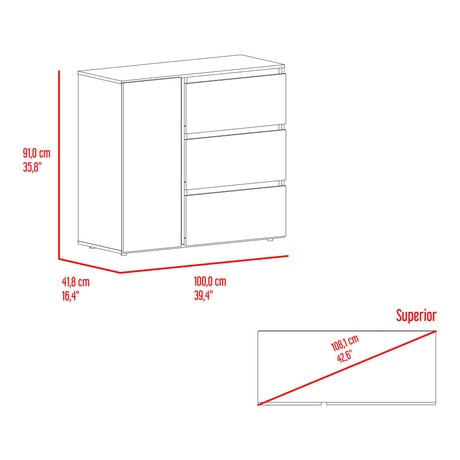 Cómoda Niza Bardolino y Blanco 100x91cm De Tres Hileras con Tres Cajones - CAJONERAS Y COMODAS | Bylmo