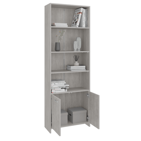 Biblioteca Lisa Cemento 63x180cm Rectangular con Cuatro Entrepaños y con Cinco Compartimientos - BIBLIOTECAS Y ESTANTERIAS | Bylmo