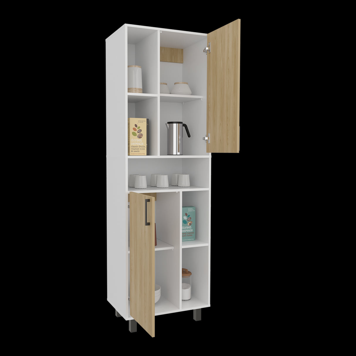 Estantería Bryce Blanco y Fresno Europeo 60x190cm Rectangular con Cuatro Entrepaños y con Nueve Compartimientos - BIBLIOTECAS Y ESTANTERIAS | Bylmo