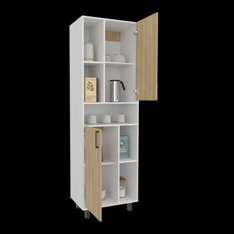 Estantería Bryce Blanco y Fresno Europeo 60x190cm Rectangular con Cuatro Entrepaños y con Nueve Compartimientos - BIBLIOTECAS Y ESTANTERIAS | Bylmo