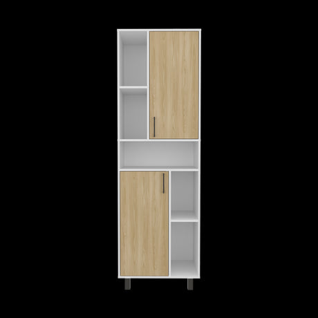 Estantería Bryce Blanco y Fresno Europeo 60x190cm Rectangular con Cuatro Entrepaños y con Nueve Compartimientos - BIBLIOTECAS Y ESTANTERIAS | Bylmo