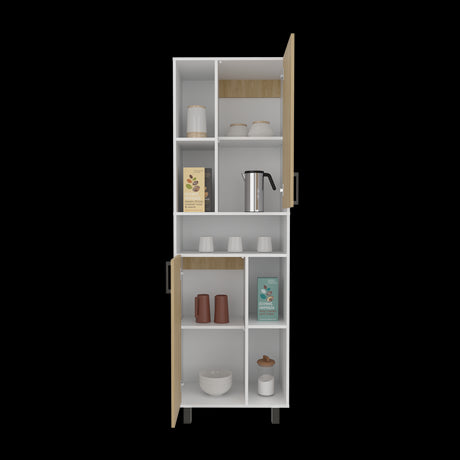 Estantería Bryce Blanco y Fresno Europeo 60x190cm Rectangular con Cuatro Entrepaños y con Nueve Compartimientos - BIBLIOTECAS Y ESTANTERIAS | Bylmo