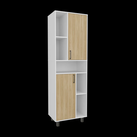 Estantería Bryce Blanco y Fresno Europeo 60x190cm Rectangular con Cuatro Entrepaños y con Nueve Compartimientos - BIBLIOTECAS Y ESTANTERIAS | Bylmo