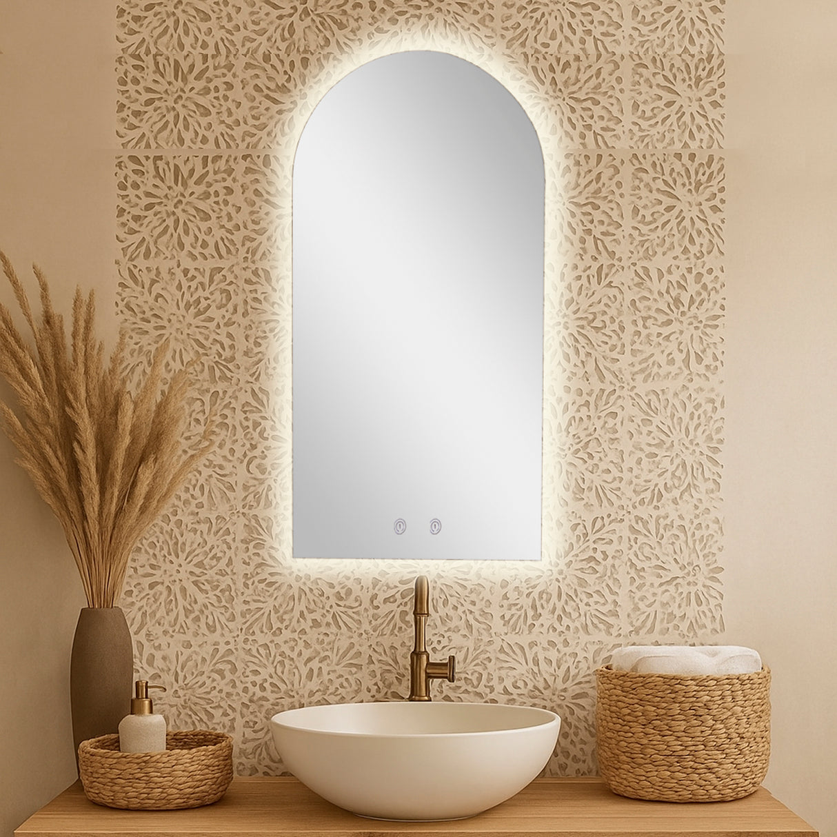 Espejo de Baño Arco Superior Atenas 50x100cm Flotado Sin Marco con Antiempaño y con Iluminación LED - ESPEJOS DE BANHO | Bylmo