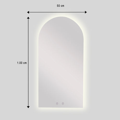 Espejo de Baño Arco Superior Atenas 50x100cm Flotado Sin Marco con Antiempaño y con Iluminación LED - ESPEJOS DE BANHO | Bylmo