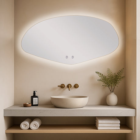 Espejo de Baño Asimetrico Allende 120x60cm Flotado Sin Marco con Antiempaño y con Iluminación LED - ESPEJOS DE BANHO | Bylmo