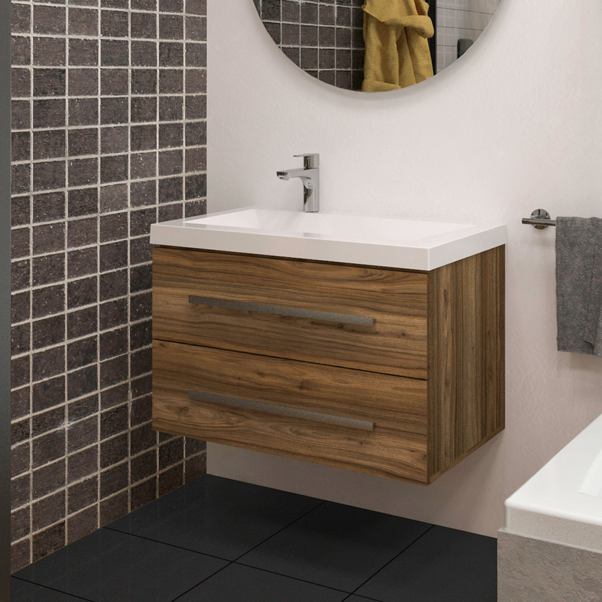 Kit Mueble con Lavamanos Flotante Misus Gracia 79x48cm Individual con Lavamanos de Sobreponer con Dos Cajones - MUEBLES PARA LAVAMANOS | Bylmo