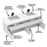 Kit Mueble con Lavamanos Flotante Macao Blanco 155x48cm Dobles con Lavamanos de Sobreponer con Dos Cajones - MUEBLES PARA LAVAMANOS | Bylmo