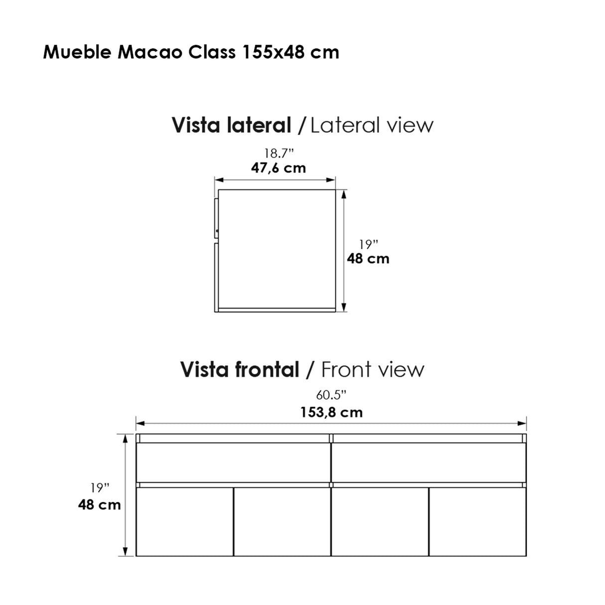 Kit Mueble con Lavamanos Flotante Macao Blanco 155x48cm Dobles con Lavamanos de Sobreponer con Dos Cajones - MUEBLES PARA LAVAMANOS | Bylmo